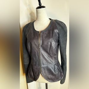 Hinge Eggplant Purple Leather Jacket Feminine Peplum Moto Biker y2k vintage noir